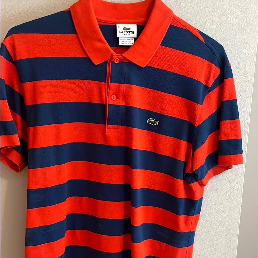 Lacoste Vibrant Red and Blue  Striped Polo Shirt
